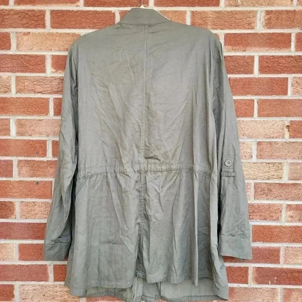 Liz & Me Jacket Women's Size 1x Green Military Tunic Chambray Shacket - Picture 2 of 7
